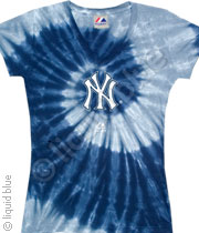 MLB New York Yankees Spiral V-Neck Tie-Dye Womens Tee 007